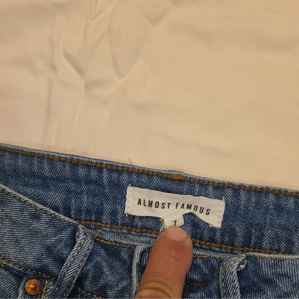 Almost Famous Juniors High Rise Distressed Cut-Off Denim Shorts 7 Blue #97